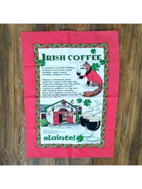 Irish Coffee Tea Towel with Recipe and Celtic Border by The Red Fox Inn, NEW